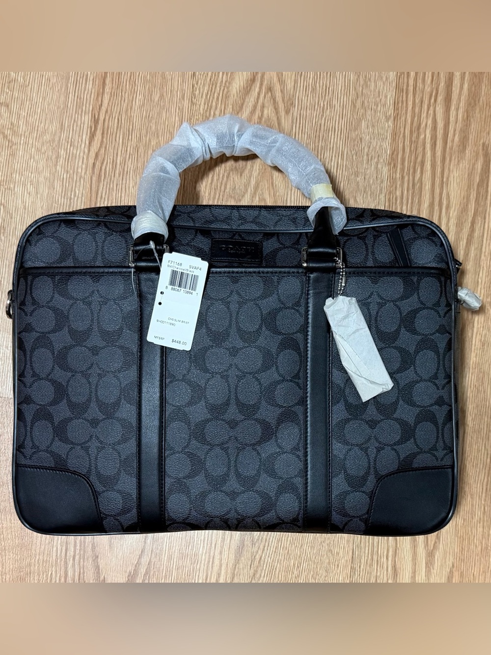 Coach Men's Charcoal Signature Briefcase with Black Trim